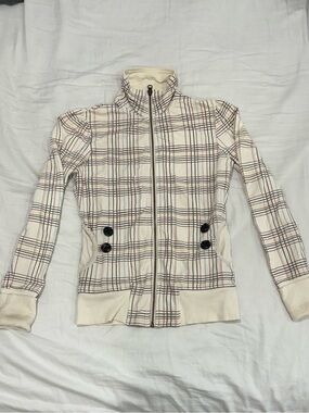 Simons Cream Plaid Bomber Jacket